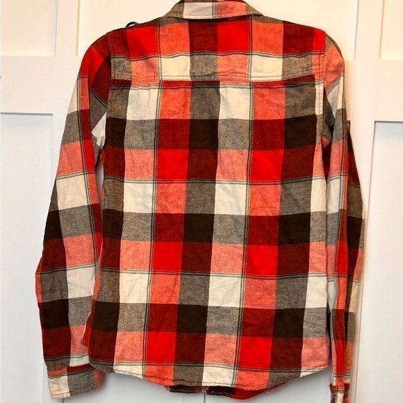 Hollister Women's Button Up Down Shirt Red White Plaid Long Sleeve Size Medium - Picture 5 of 5